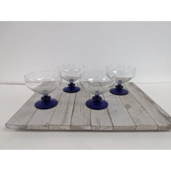 Cobalt Blue Sherbet Glasses Drinking Stemmed Set of 4 Clear Cocktail - Picture 1 of 5
